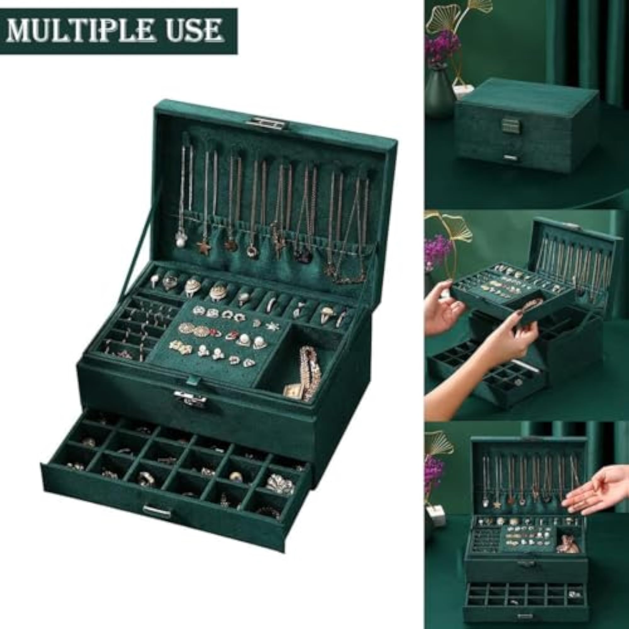 3-layers Green Stud Jewelry Organizer Box